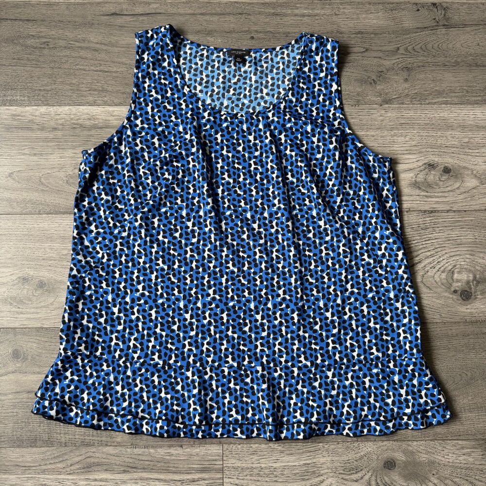 Ann‎ Taylor Blue & Black Cheetah Print Sleeveless Peplum Blouse - Size XL